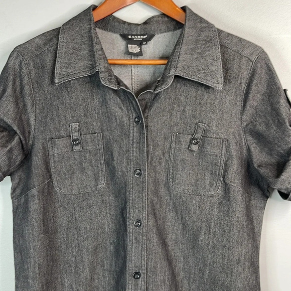 SANDRO Sportswear Stretch Denim Shirt Dress Black Tab Sleeve Button Up Collar 12 - Picture 3 of 12